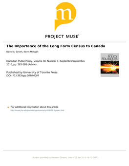 The Importance of the Long Form Census to Canada 385
