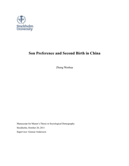 Son Preference and Second Birth in China