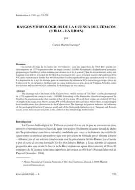 Rasgos Morfológicos De La Cuenca Del Cidacos (Soria – La Rioja)