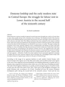 Demesne Lordship and the Early Modern State in Central Europe: the Struggle for Labour Rent in Lower Austria in the Second Half of the Sixteenth Century