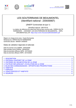 LES SOUTERRAINS DE BEAUMONTEL (Identifiant National : 230030067)