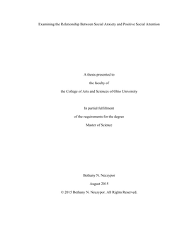 Examining the Relationship Between Social Anxiety and Positive Social Attention