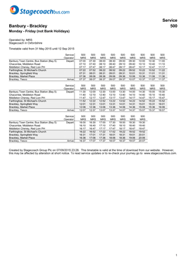 Service Banbury - Brackley 500 Monday - Friday (Not Bank Holidays)