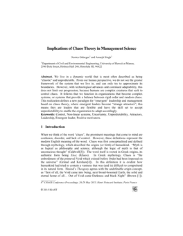 Implications of Chaos Theory in Management Science
