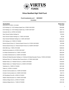 Virtus Newfleet High Yield Fund