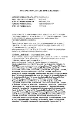 Convenção Coletiva De Trabalho 2010/2011 Número