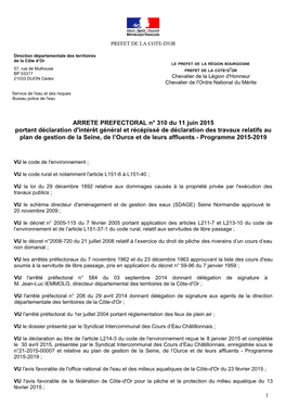 ARRETE PREFECTORAL N° 310 Du 11 Juin 2015 Portant Déclaration D