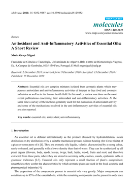 Antioxidant and Anti-Inflammatory Activities of Essential Oils: a Short Review