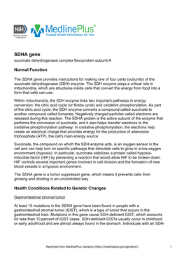 SDHA Gene Succinate Dehydrogenase Complex Flavoprotein Subunit A