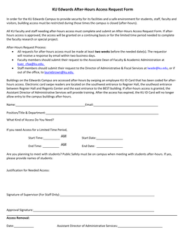 KU Edwards After-Hours Access Request Form