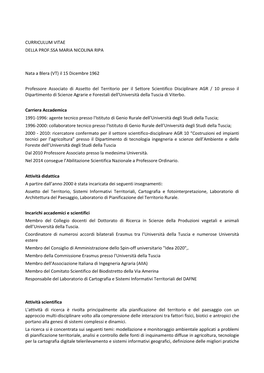 Curriculum Vitae Della Prof.Ssa Maria Nicolina Ripa