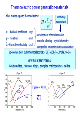 Thermoelectric Power Generation-Materials