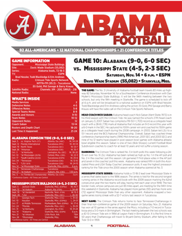 2009 Alabama Football Notes