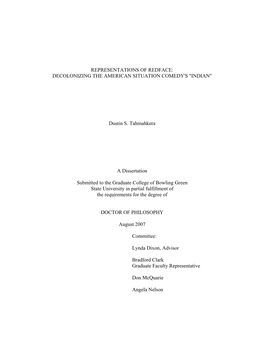 Representations of Redface: Decolonizing the American Situation Comedy's "Indian"