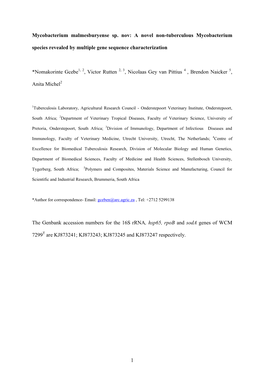 A Novel Non-Tuberculous Mycobacterium Species Revealed by Multiple Gene Sequence Characterization