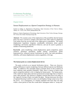 Semen Displacement As a Sperm Competition Strategy in Humans