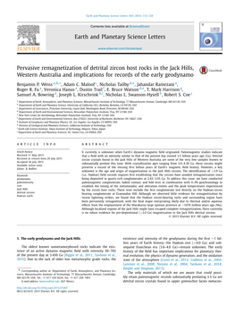 Pervasive Remagnetization of Detrital Zircon Host Rocks in the Jack Hills, Western Australia and Implications for Records of the Early Geodynamo ∗ Benjamin P