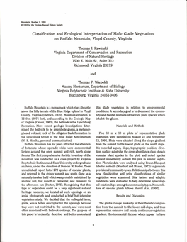 Classification and Ecological Interpretation of Mafic Glade Vegetation on Buffalo Mountain, Floyd County, Virginia