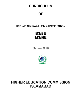 Curriculum of Mechanical Engineering Bs/Be Ms/Me