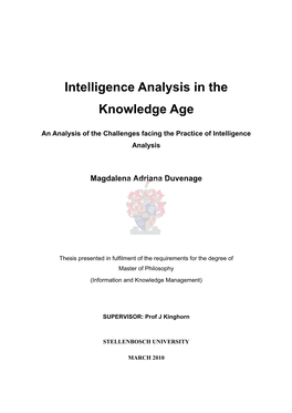 Intelligence Analysis in the Knowledge Age