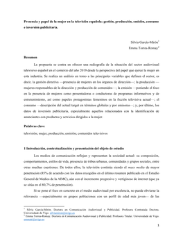 1 Presencia Y Papel De La Mujer En La Televisión Española