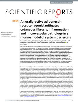 An Orally-Active Adiponectin Receptor Agonist Mitigates Cutaneous Fibrosis