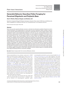 Generalist Behavior Describes Pollen Foraging for Perceived Oligolectic and Polylectic Bees