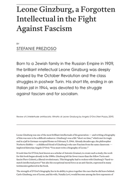 Leone Ginzburg, a Forgotten Intellectual in the Fight Against Fascism