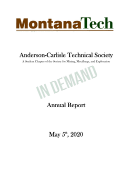 Anderson-Carlisle Technical Society Annual Report May 5Th, 2020