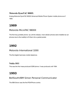 Motorola Dynatac 8000X Motorola Microtac 9800X Motorola