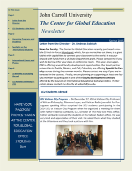 John Carroll University the Center for Global Education Newsletter