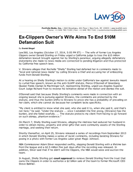 Ex-Clippers Owner's Wife Aims to End $10M Defamation Suit