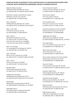 Please Fax Or Mail Your Request to Each Hospital/Facility You Are Requesting Records from Attention: Health Information Management, Release of Information Office