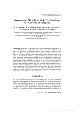 Screening for Phenolic Acids in Five Species of Iris Collected in Mongolia