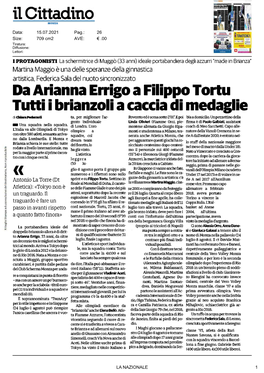 Da Arianna Errigo a Filippo Tortu Tutti I Brianzoli a Caccia Di Medaglie Di Chiara Pederzoli Ta, Per Migliorare L'ar­ Rovereto Ed È Scesa Sotto 2'01"