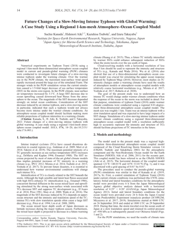 Future Changes of a Slow-Moving Intense Typhoon with Global Warming: a Case Study Using a Regional 1-Km-Mesh Atmosphere–Ocean Coupled Model