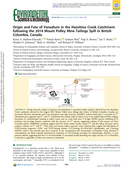 Origin and Fate of Vanadium in the Hazeltine Creek Catchment Following the 2014 Mount Polley Mine Tailings Spill in British Columbia, Canada Karen A