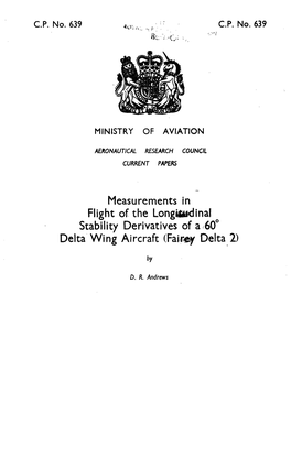 Measurements in Flight of the Stability Deriv Delta' Wing