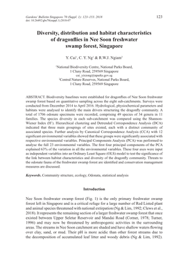 Diversity, Distribution and Habitat Characteristics of Dragonflies in Nee Soon Freshwater Swamp Forest, Singapore