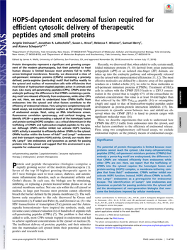 HOPS-Dependent Endosomal Fusion Required for Efficient Cytosolic Delivery of Therapeutic Peptides and Small Proteins