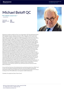 Michael Beloff QC “The Godfather of Sports Law.” — LEGAL 500, 2016