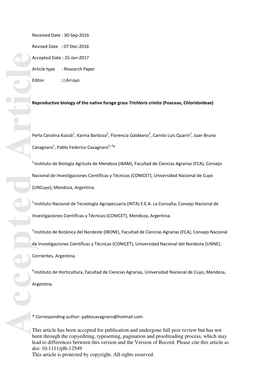 Reproductive Biology of the Native Forage Grass Trichloris Crinita