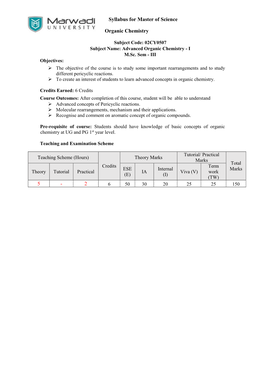 02CY0507 Subject Name: Advanced Organic Chemistry - I M.Sc