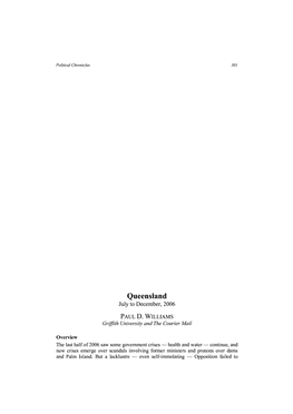 Queensland July to December, 2006