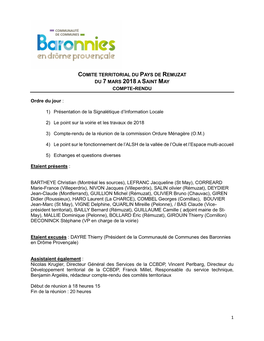 1 COMITE TERRITORIAL DU PAYS DE REMUZAT DU 7 MARS 2018 a SAINT MAY COMPTE-RENDU Ordre Du Jour : 1) Présentation De La Signalét