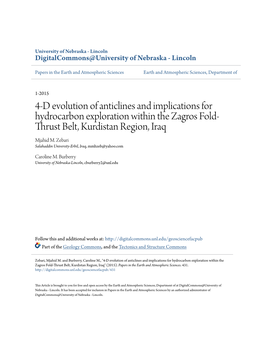 4-D Evolution of Anticlines and Implications for Hydrocarbon Exploration Within the Zagros Fold- Thrust Belt, Kurdistan Region, Iraq Mjahid M