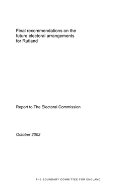 Final Recommendations on the Future Electoral Arrangements for Rutland