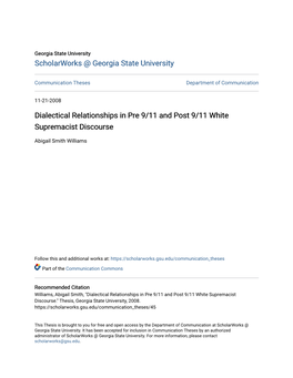 Dialectical Relationships in Pre 9/11 and Post 9/11 White Supremacist Discourse