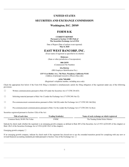 Form 8-K East West Bancorp, Inc