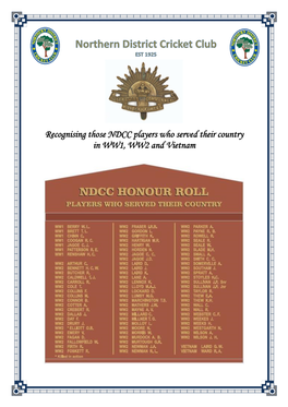 Recognising Those NDCC Players Who Served Their Country in WW1, WW2 and Vietnam